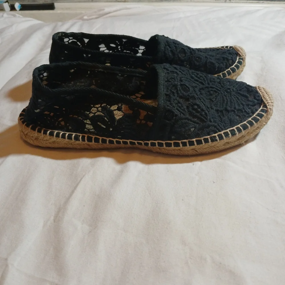 Tory Burch Jackie Womens Slip On Shoes Lace Floral Print Black Size 8.5
